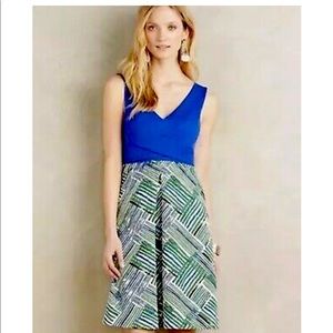 HD in Paris Anthropologie Ardmore Blue Green Printed V-Neck Sleeveless Dress 4